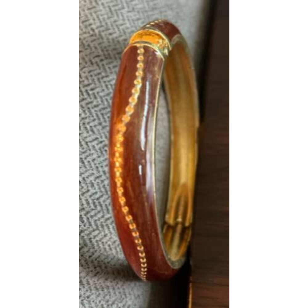 Vintage Brown Enamel and Gold-Toned Hinged Bracelet